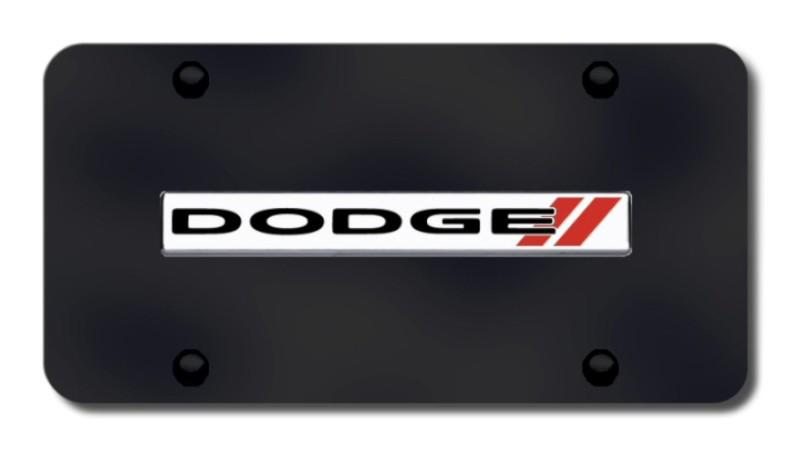 Chrysler dodge stripes name chrome on black license plate made in usa genuine