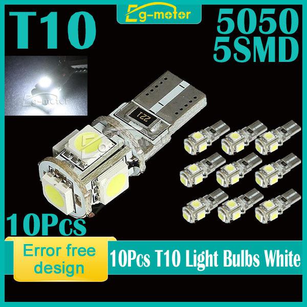 10x error free canbus t10 w5w 5050 smd 5-led car led light bulbs dc12v white 