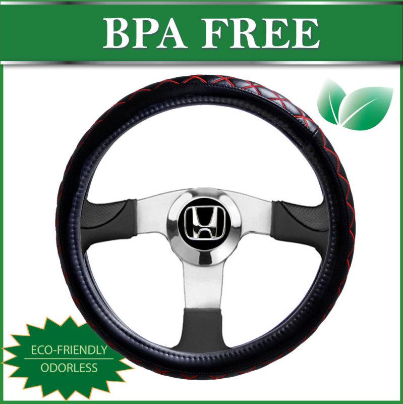 New pu leather diy car black steering wheel cover red stitch grip honda accord