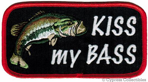 Kiss my bass patch fishing biker embroidered emblem new iron-on largemouth fish