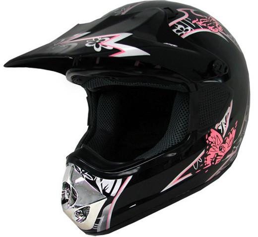 Adult motocross motorcross dirt bike atv off-road helmet black/pink butterfly ~m