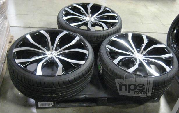 Lot of 3 falken 275/30zr24 101w tires with lexani wheels 24"x10" 5x4.46" black*