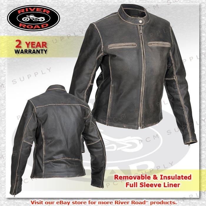 River road drifter distressed leather motorcycle street touring women jacket