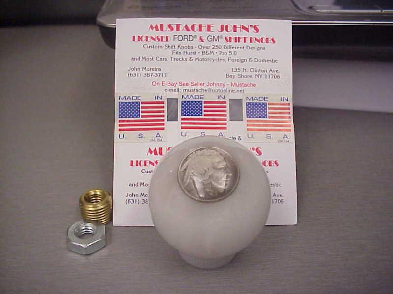 1935 indian head nickel, custom made shift knob, (white pearl) jockey shift