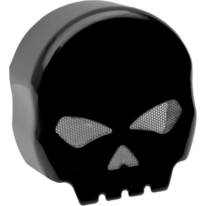 Black skull profile horn cover for harley softail dyna touring sportster fx xl