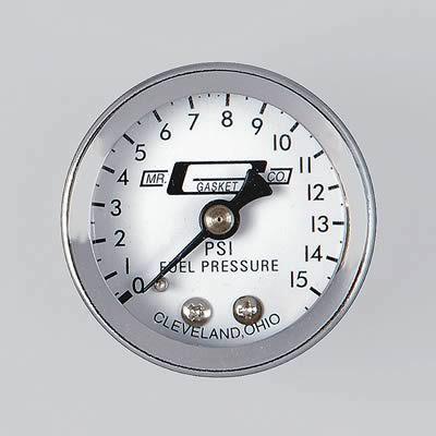 Mr. gasket analog mechanical fuel pressure gauge 1 1/2" dia white face 1560