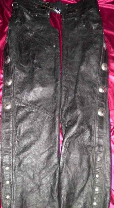 Harley davidson leather heritage vintage chaps mens 2xl long conchos 33" inseam
