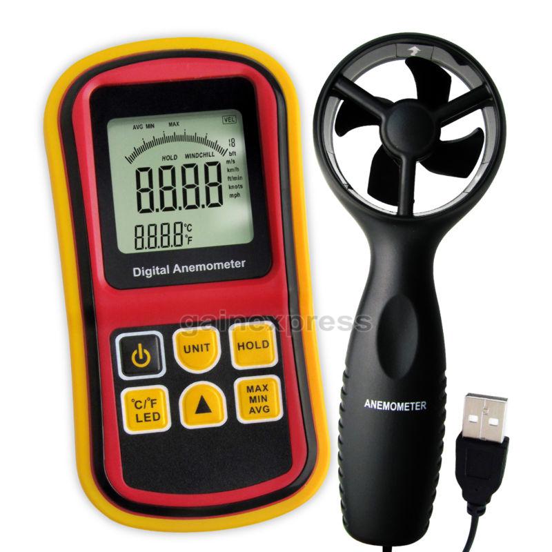 2-in-1 digital anemometer wind speed meter thermometer 0~45m/s bar graph surf