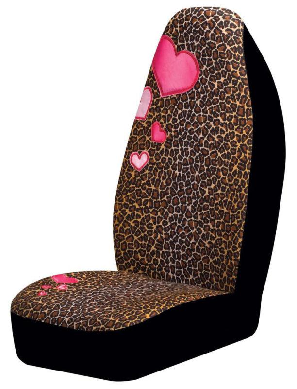 Leopard pink hearts bucket seat covers (pair) black leopard print w/ pink heart