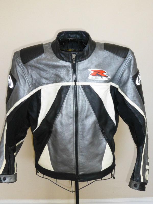 Agvsport black & silver/gray leather suzuki motorcycle jacket size 46 very nice!
