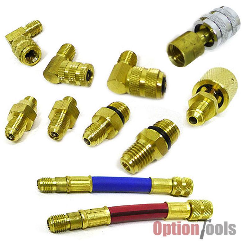 11 pcs ac manifold gauge adapter set solid brass construction high quality tools