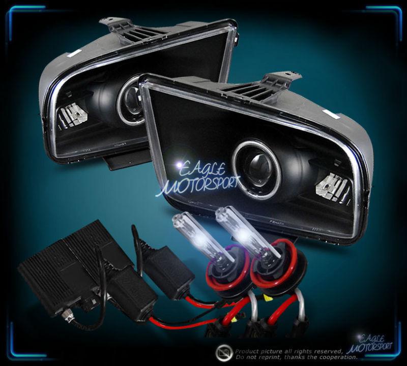 8000k slim hid 2005-2009 ford mustang halo ring projector black blk headlights