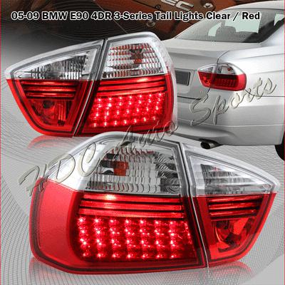 05-08 bmw e90 3-series sedan led chrome housing red/clear lens tail light lamps