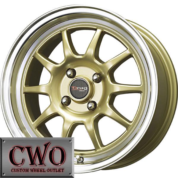 16 gold drag dr-16 wheels rims 4x100 4 lug civic mini miata g5 cobalt xb integra