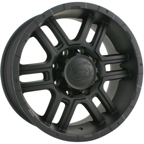 16x8 matte black alloy ion style 179 wheels 8x6.5 +10 chevrolet silverado 3500