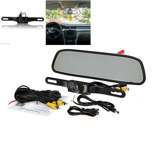 Ir car license plate frame 120° cmos camera &amp; rearview mirror color monitor kit