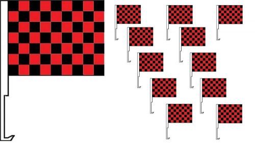 Car dealer supplies 12 car window clip on flags red &amp; black race checkered