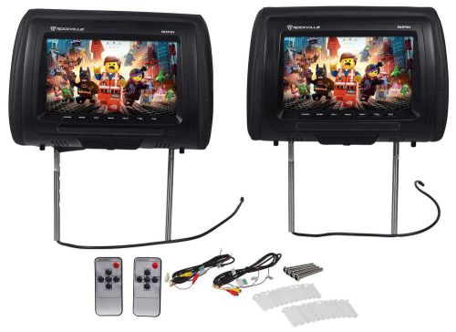 Pair rockville rhp91-bk 9” digital panel black car headrest monitors w/ speakers