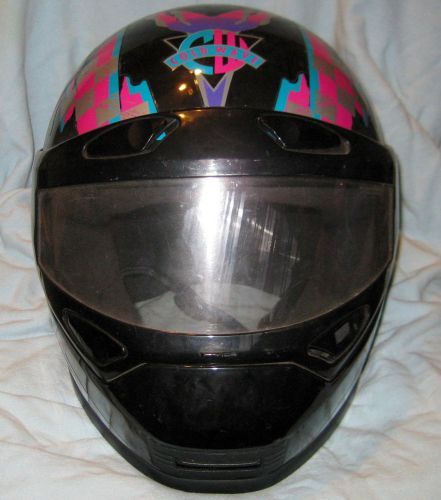 Cold wave large snowmobile helmet w/shield black,pink,teal nell lazer wedge nice