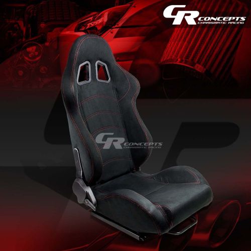 2 x black suede reclinable sports racing seats+mounting sliders passenger side