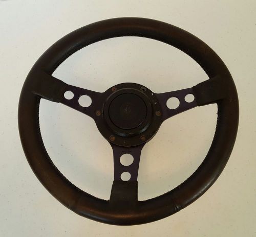 Vintage jpc leather steering wheel england 3 spoke classic rat rod hot rod