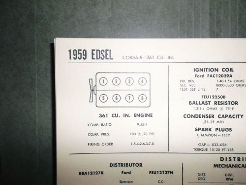 1959 edsel eight series corsair models 361 cubic inch v8 tune up chart