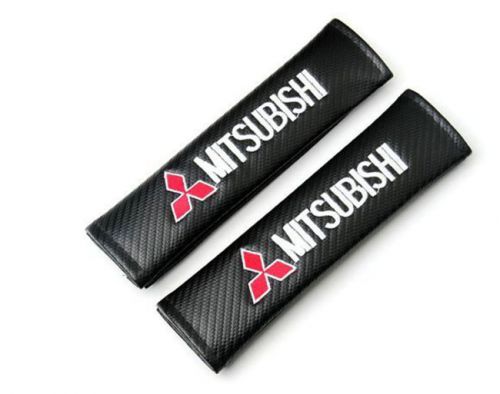2pcs carbon fiber black seat belt cover shoulder pads for mitsubishi &amp; logo