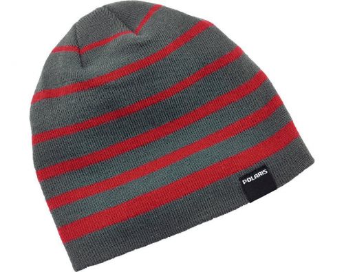 Oem polaris racing red &amp; grey reflective stripe beanie winter hat