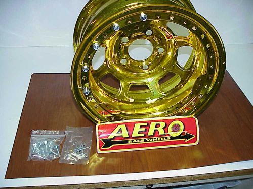Aero race 5 x 5 aerobrite gold chrome roll-formed beadlock wheel 15&#034;x 8&#034; imca