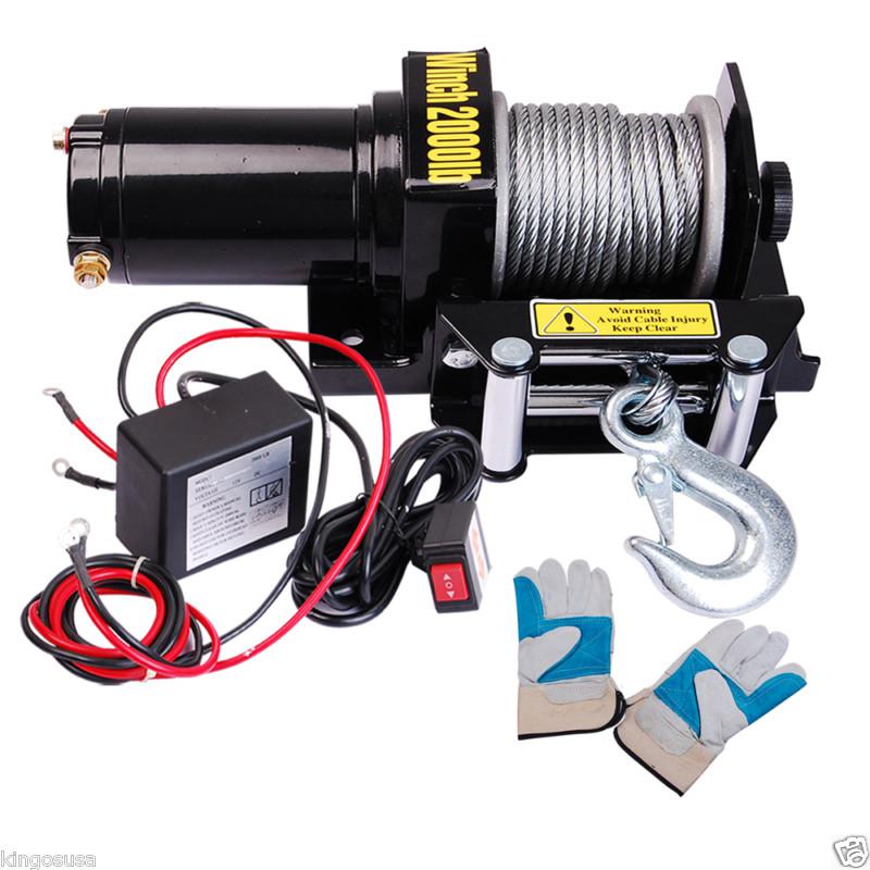 2000lb 0.9hp electric recovery winch free gloves atv utv jeep trailer truck 