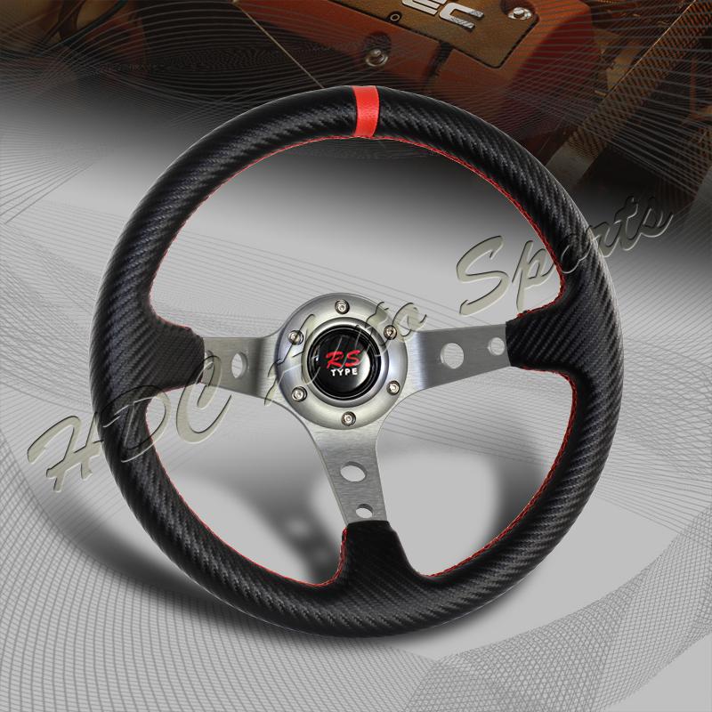 Universal 320mm 6 hole carbon fiber style pvc leather red stitch steering wheel