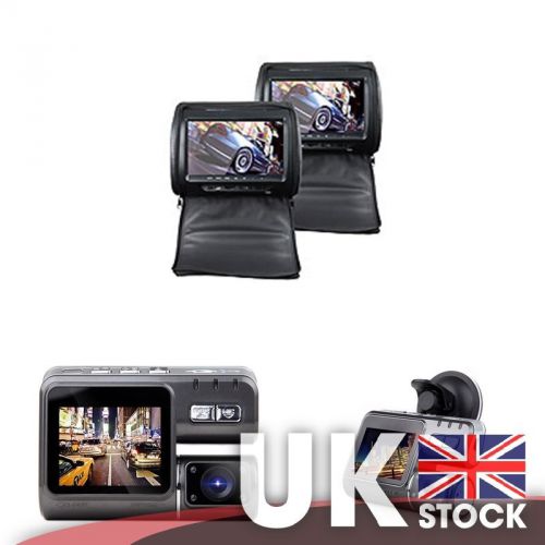 Pair of 9&#034; touch panel headrest dvd player with cover(black) + 2&#034; lcd hd dashcam