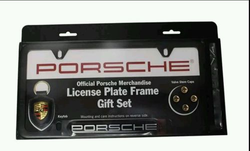 Genuine porsche black stainless steel license plate frame gift set pna70400845