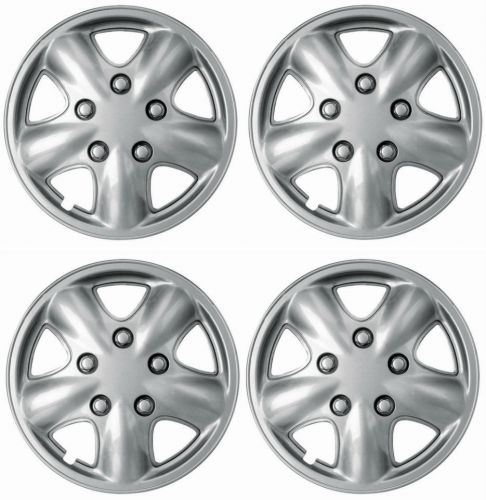 15&#034; premium car silver wheel/rim hub caps covers w/chrome bolt nuts - set of 4