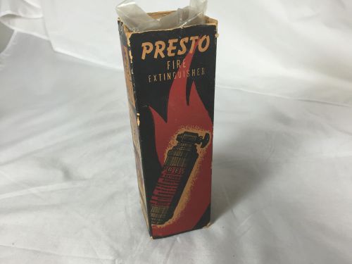 Vintage presto brass fire extinguisher nos-original box, missing bracket