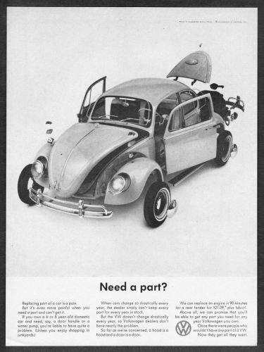1965 vw volkswagen beetle photo &#034;need a part?&#034; vintage promo print ad