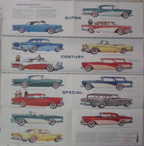 1957 buick roadmaster super century special color sales brochure folder