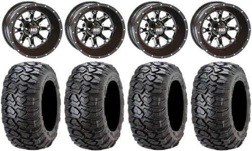 Sti hd4 gloss black golf wheels 12&#034; 23x10-12 ultracross tires yamaha
