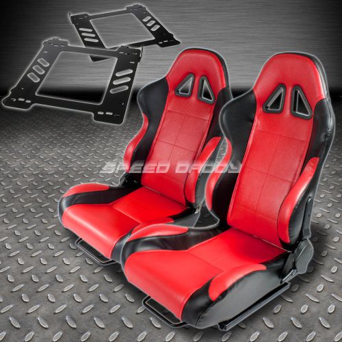 Pair type-5 reclining black red woven racing seat+bracket for 92-99 e36 2-door