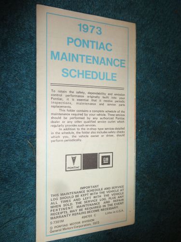 1973 pontiac / firebird / trans am &amp; more owner maintenance schedule / original
