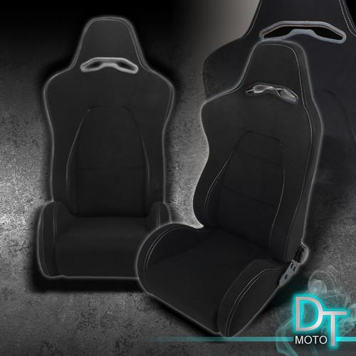 Reclinable black cloth racing seat pair+slider w/ side bolsters light weight set