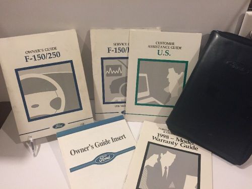 1998 ford f-150,250 owner manual 6/pc set &amp; blue ford zippered factory case