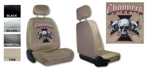 Choppers skulls iron cross 2 low back bucket car truck suv new seat covers pp 3a