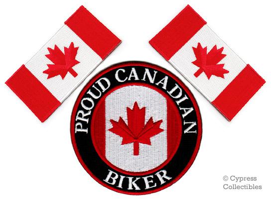 Lot of 3 proud canadian biker iron-on patch canada flag embroidered maple leaf