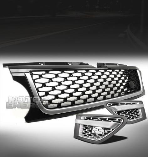 2010-2012 land rover range sport front hood black grille+side fender vent silver
