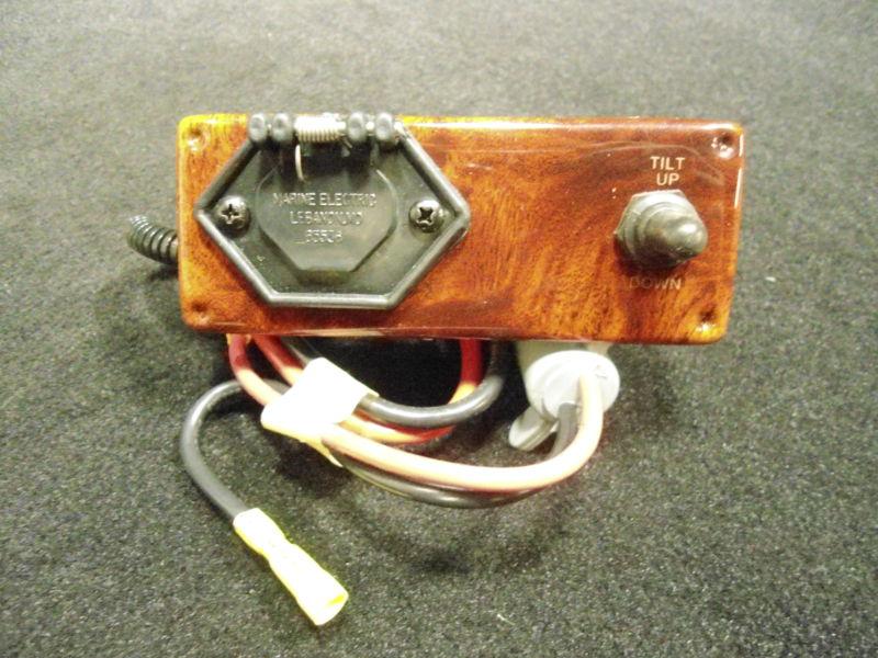 Trolling outlet with tilt switch boat dash panel brown wood 5" x 2" # 3