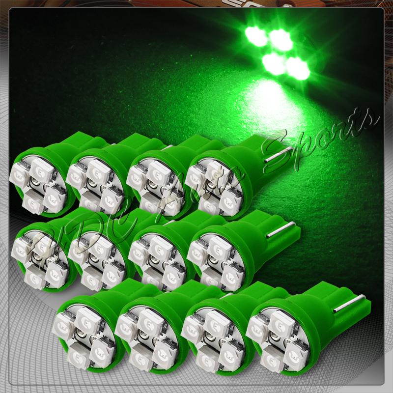 12x 4 smd t10 194 12v interior instrument panel gauge replacement bulbs - green