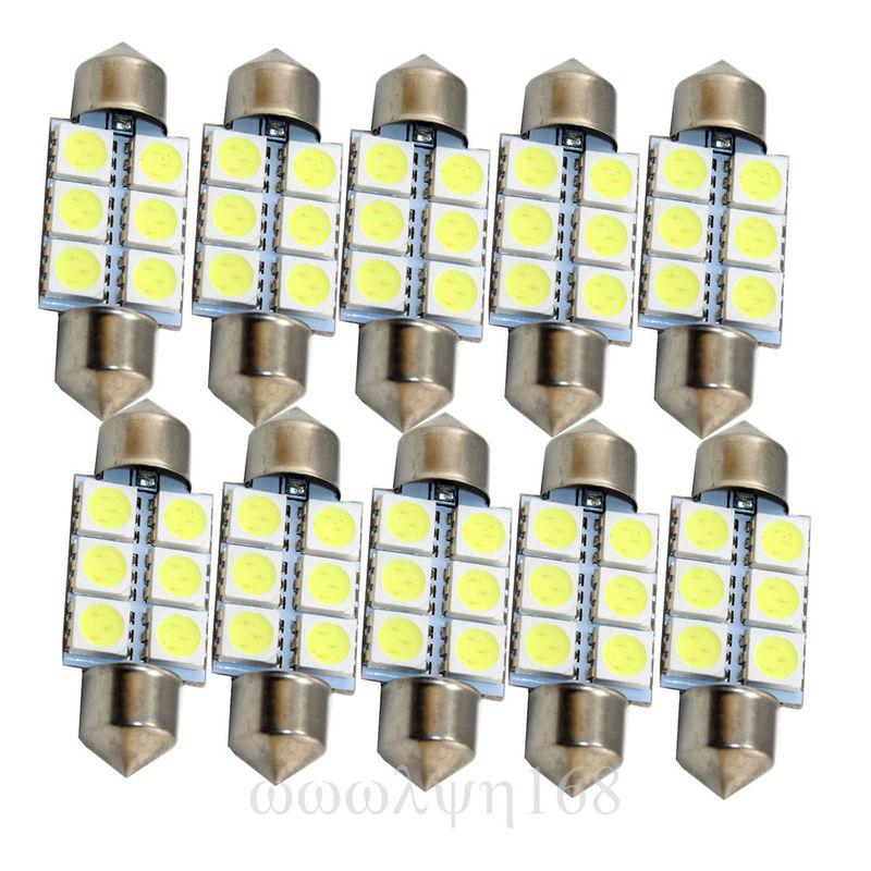 10x 36mm 6smd 5050 car led festoon dome lights license plate lamps auto bulbs