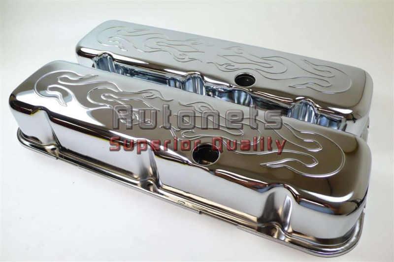 Chevy chrome steel stamped flames big block valve covers 396-427-454-502 tall