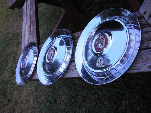 Ford vintage  1950's 15"  hub-caps  (3)  good driver or spares 